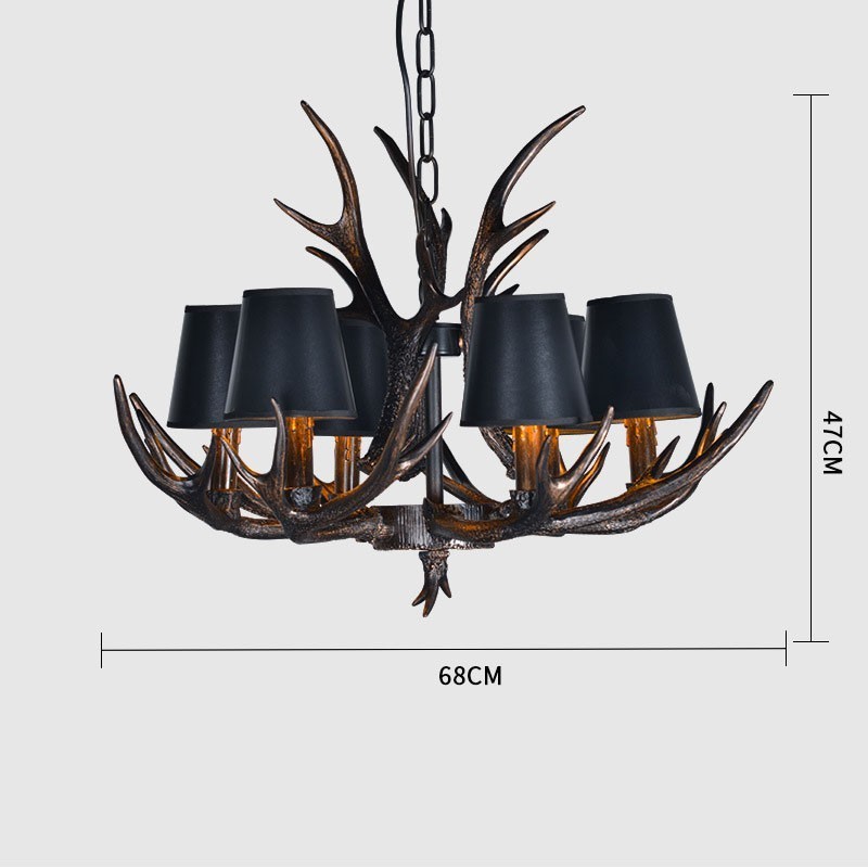 6 Light Black Rustic Artistic Retro Antler Antique Chandelier with Shades