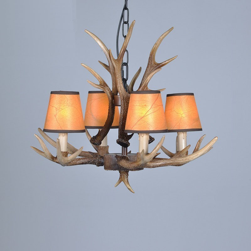 4 Light Rustic Artistic Retro Antler Antique Chandelier with Shades