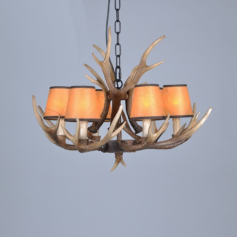 6 Light Rustic Artistic Retro Antler Antique Chandelier with Shades