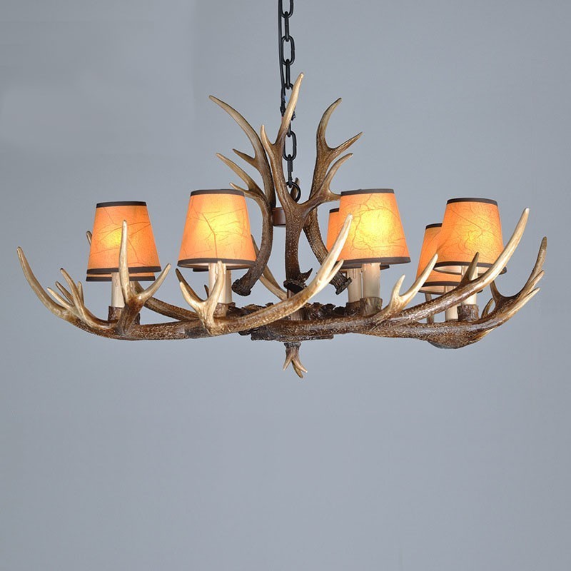8 Light Rustic Artistic Retro Antler Antique Chandelier with Shades