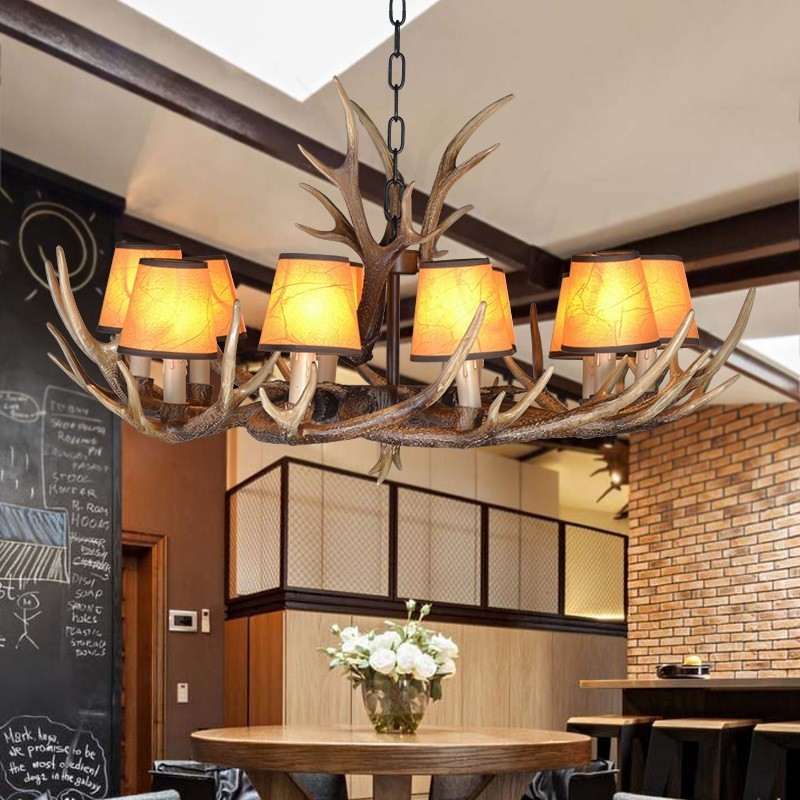 Retro Antler Antique Chandelier with Shades