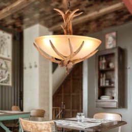 One Light Rustic Artistic Retro Antler Antique Pendant Light with Glass Shade