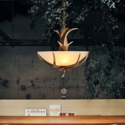One Light Rustic Artistic Retro Antler Antique Pendant Light with Glass Shade