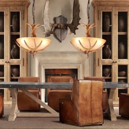 One Light Rustic Artistic Retro Antler Antique Pendant Light with Glass Shade