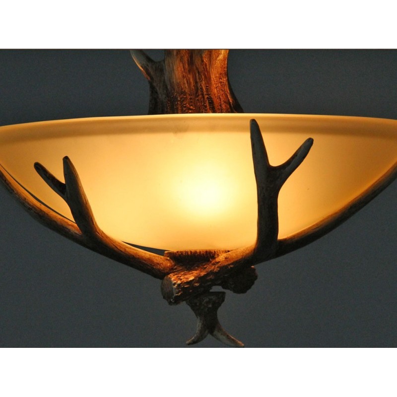 One Light Rustic Artistic Retro Antler Antique Pendant Light with Glass Shade