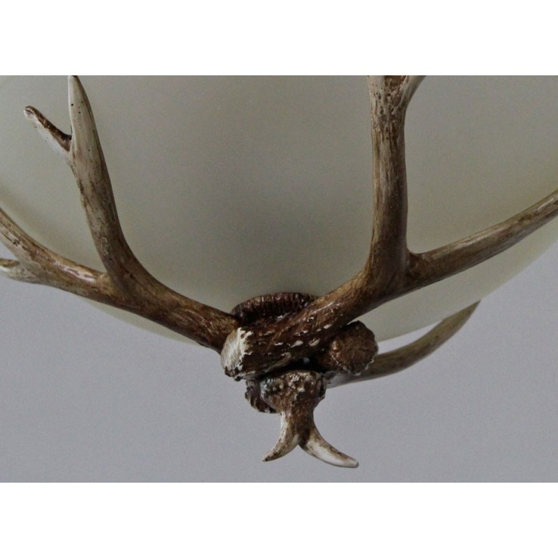 One Light Rustic Artistic Retro Antler Antique Pendant Light with Glass Shade