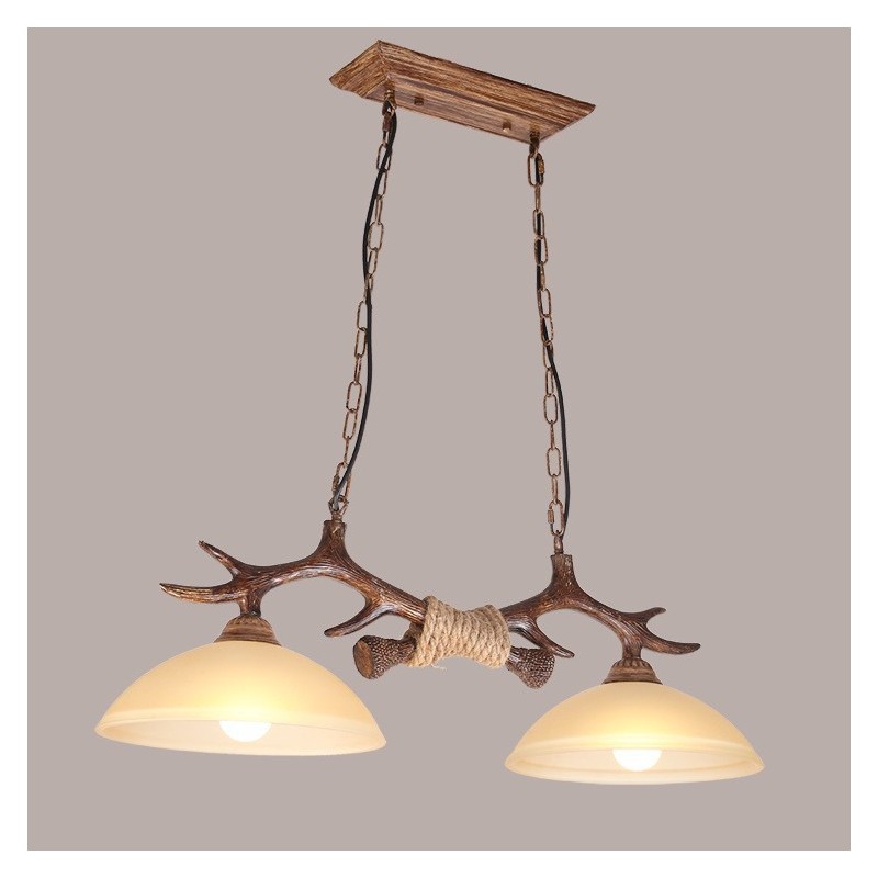 2 Light Brown Rustic Artistic Retro Antler Antique Pendant Light with Glass Shade