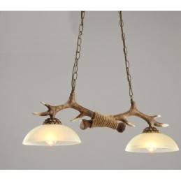 2 Light Brown Rustic Artistic Retro Antler Antique Pendant Light with Glass Shade