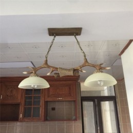 2 Light Brown Rustic Artistic Retro Antler Antique Pendant Light with Glass Shade
