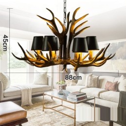 6 Light Black Rustic Artistic Retro Antler Antique Chandelier with Shades
