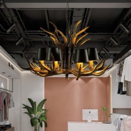 6 Light Black Rustic Artistic Retro Antler Antique Chandelier with Shades