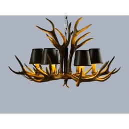 6 Light Black Rustic Artistic Retro Antler Antique Chandelier with Shades
