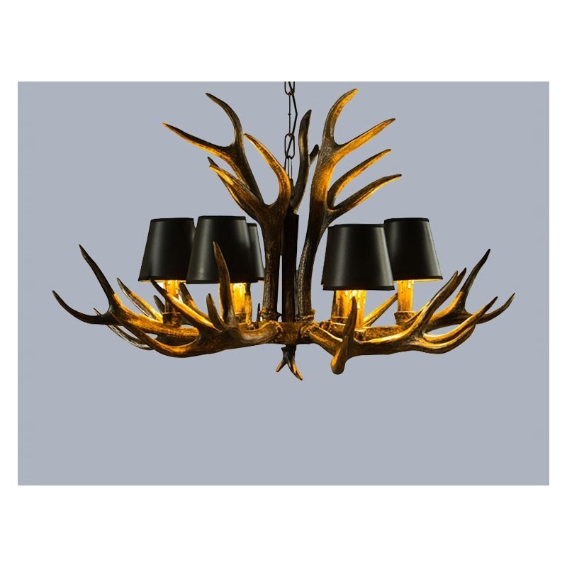 6 Light Black Rustic Artistic Retro Antler Antique Chandelier with Shades