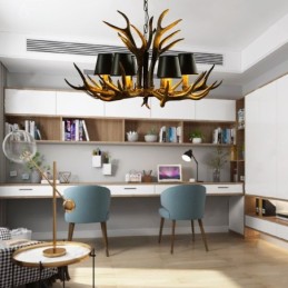 6 Light Black Rustic Artistic Retro Antler Antique Chandelier with Shades