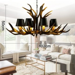 8 Light Black Rustic Artistic Retro Antler Antique Chandelier with Shades