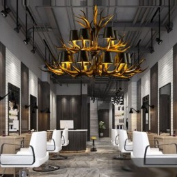 15 Light Black Rustic Artistic Retro Antler Antique Chandelier with Shades