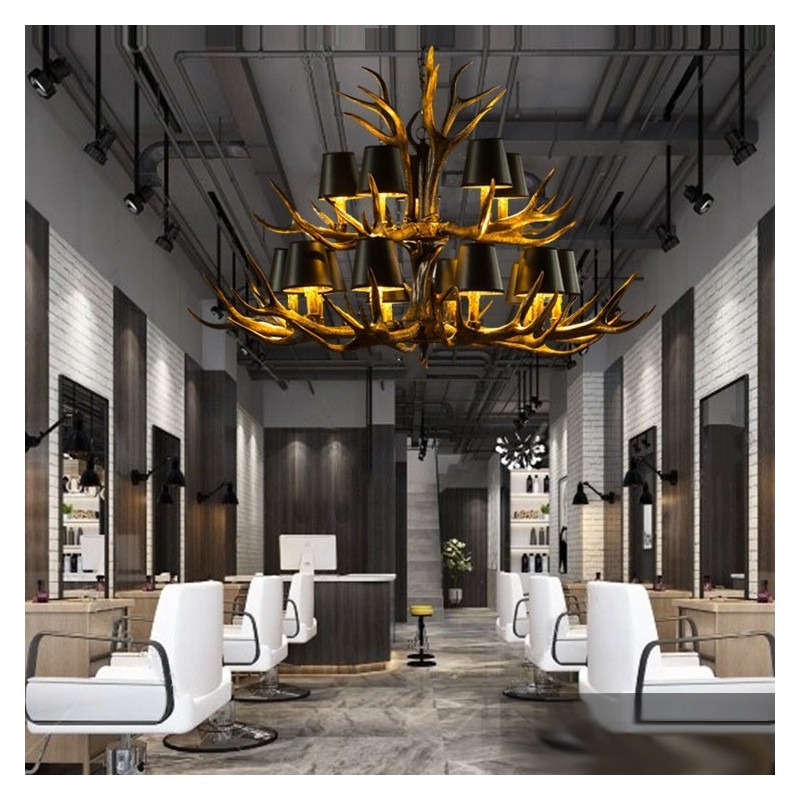 15 Light Black Rustic Artistic Retro Antler Antique Chandelier with Shades