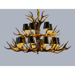 15 Light Black Rustic Artistic Retro Antler Antique Chandelier with Shades
