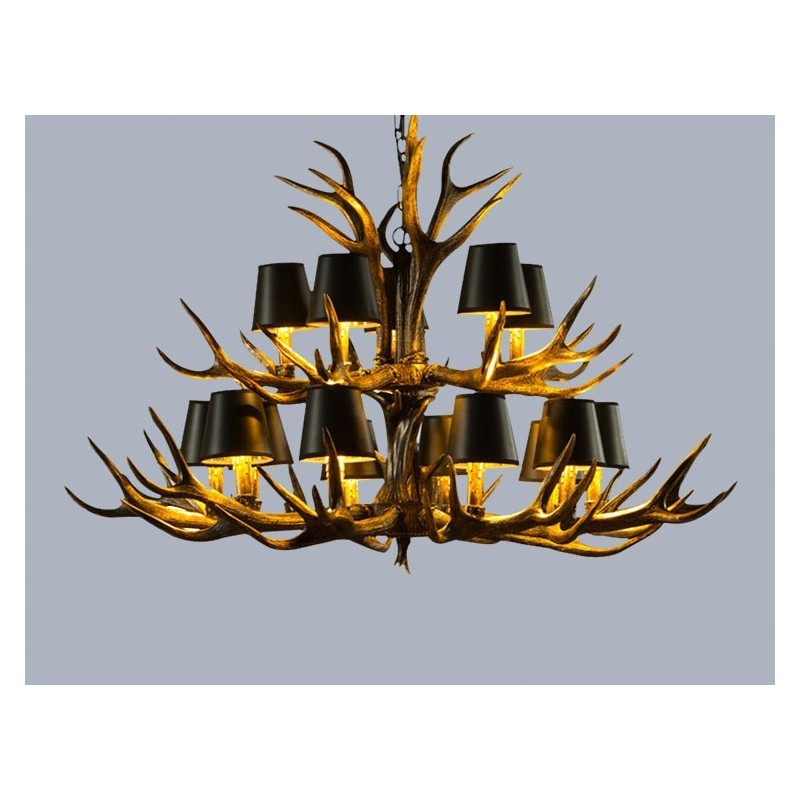 15 Light Black Rustic Artistic Retro Antler Antique Chandelier with Shades
