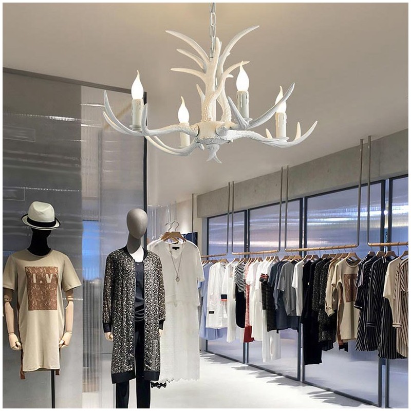 4 Light White Rustic Artistic Retro Antler Antique Chandelier