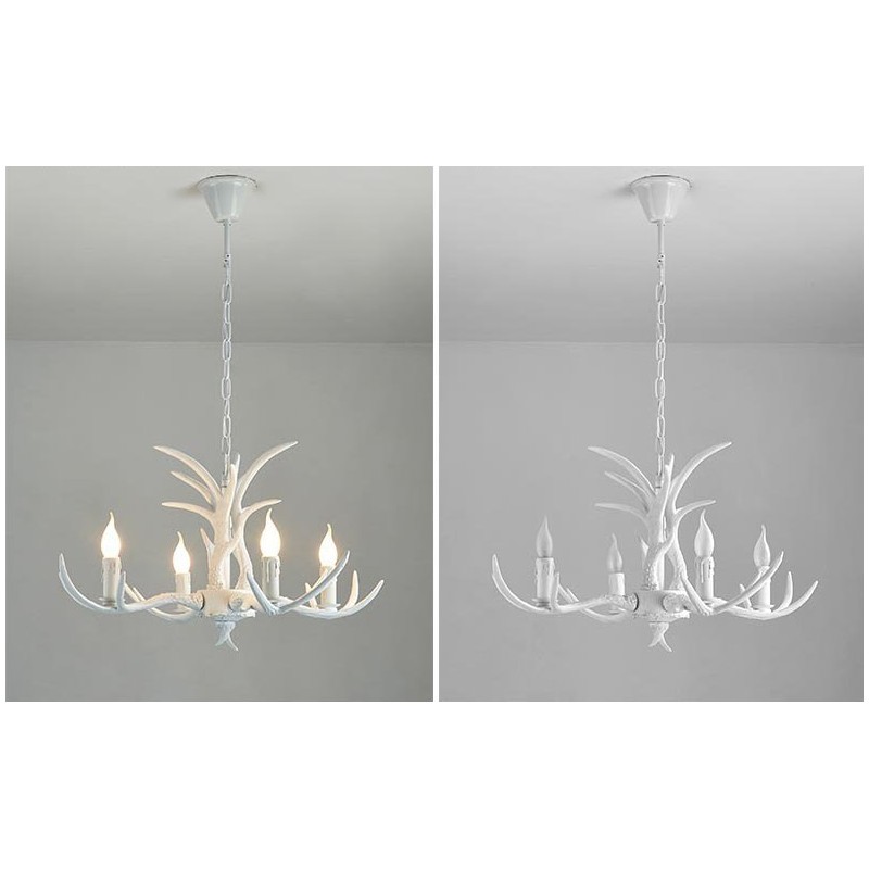 4 Light White Rustic Artistic Retro Antler Antique Chandelier