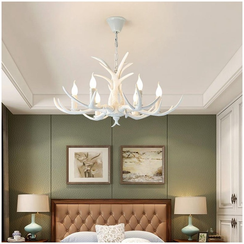 6 Light White Rustic Artistic Retro Antler Antique Chandelier