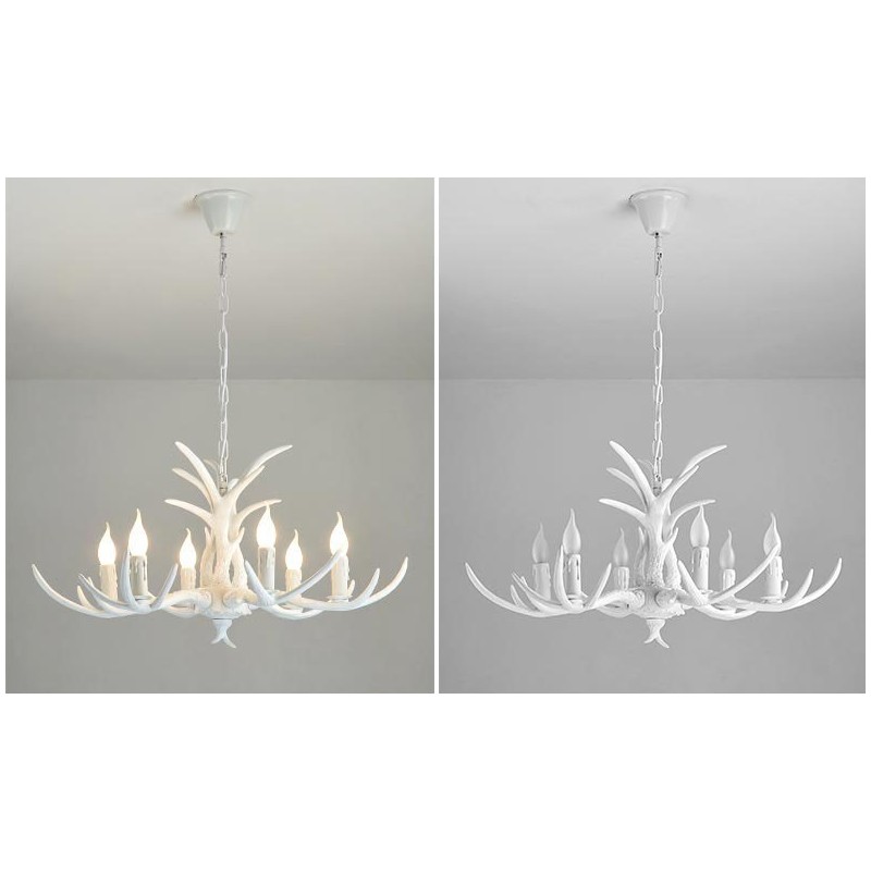 6 Light White Rustic Artistic Retro Antler Antique Chandelier