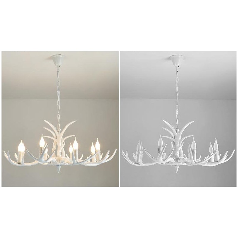 8 Light White Rustic Artistic Retro Antler Antique Chandelier
