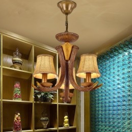 3 Light Rustic Artistic Retro Antler Antique Chandelier with Shades
