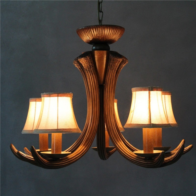 5 Light Rustic Artistic Retro Antler Antique Chandelier with Shades