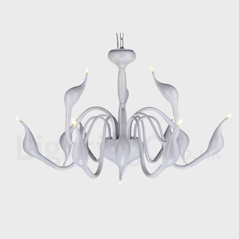 12 Light Modern Swan White Metal Chandelier Pendant Light