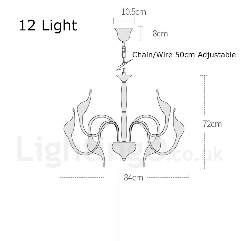12 Light Modern Swan White Metal Chandelier Pendant Light