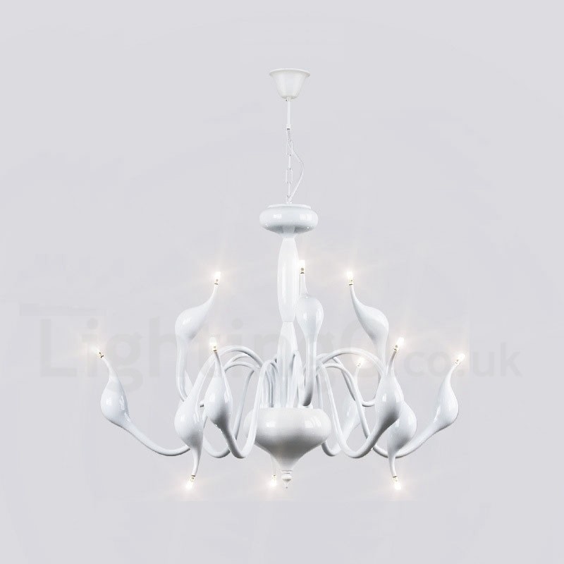 12 Light Modern Swan White Metal Chandelier Pendant Light