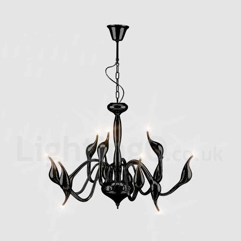 12 Light Modern Swan Black Metal Chandelier Pendant Light