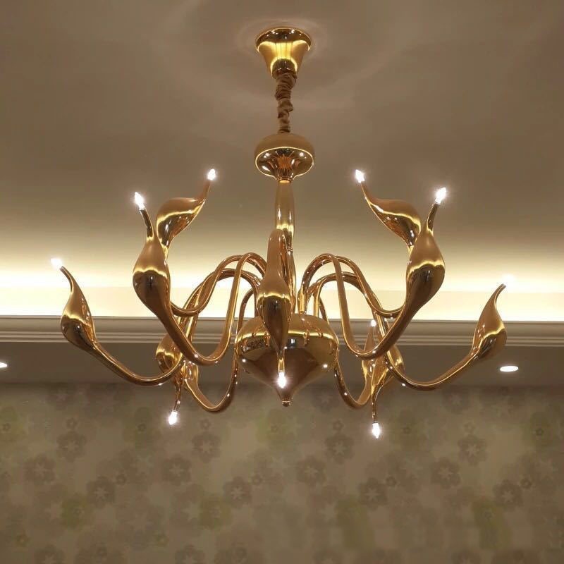 12 Light Modern Swan Gold Metal Chandelier Pendant Light