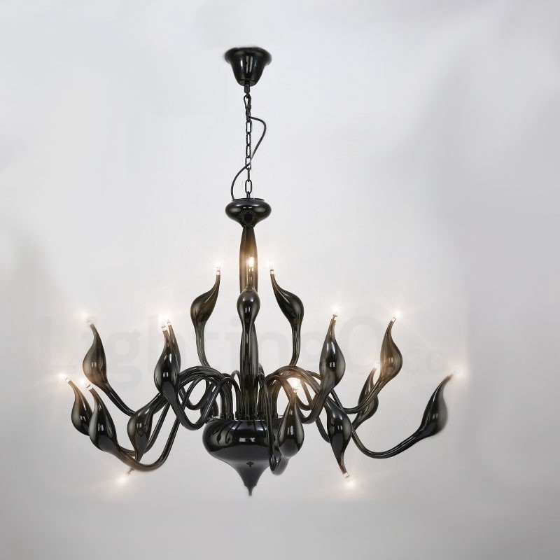18 Lights Stainless Post Modern Swan Chandelier Light G4 Black Finished