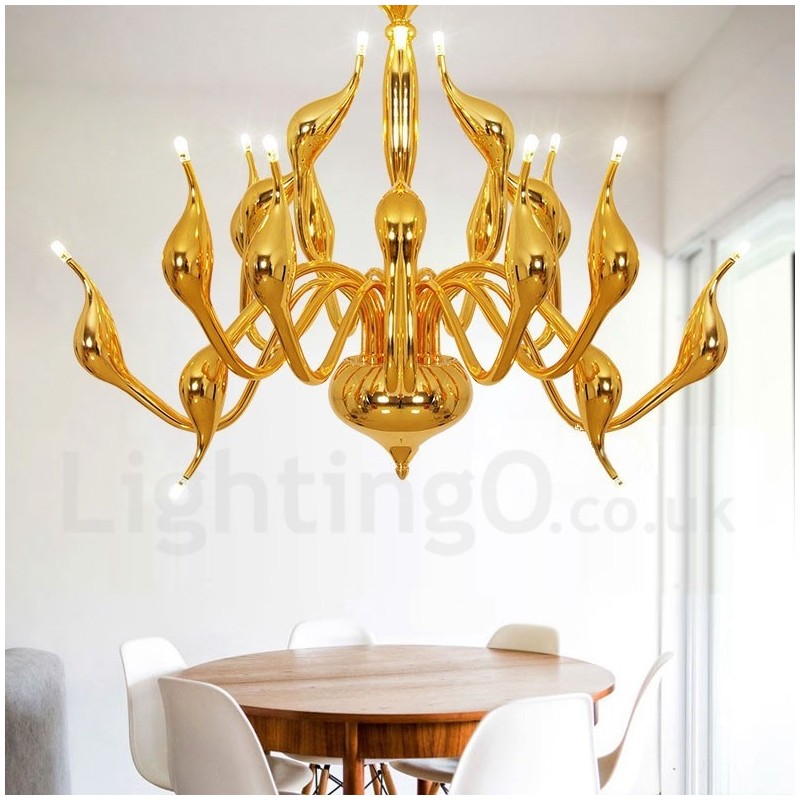 18 Lights Stainless Post Modern Swan Chandelier Light G4 Gold Finished
