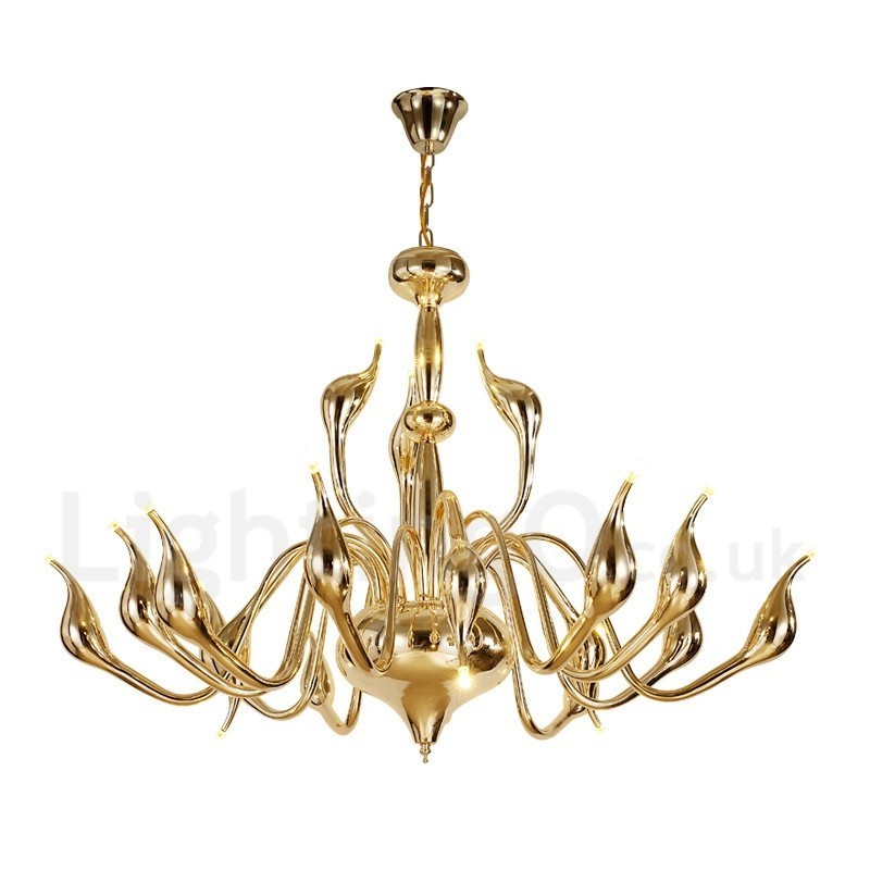 18 Lights Stainless Post Modern Swan Chandelier Light G4 Gold Finished
