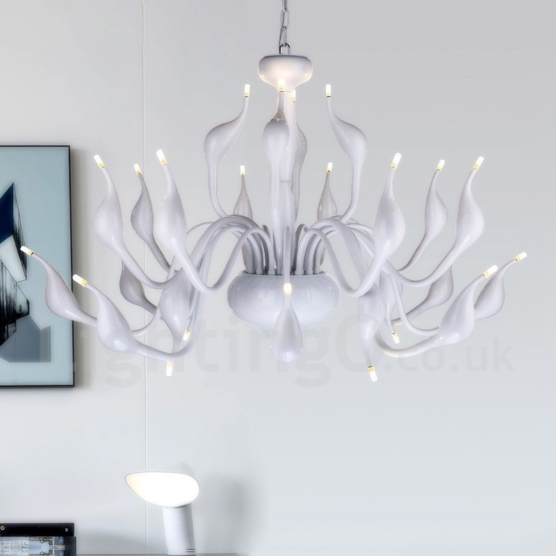 24 Lights Modern Swan Chandelier Light G4 White Plating