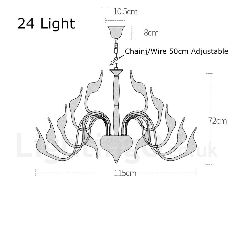 24 Lights Modern Swan Chandelier Light G4 White Plating