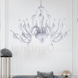 24 Lights Modern Swan Chandelier Light G4 White Plating