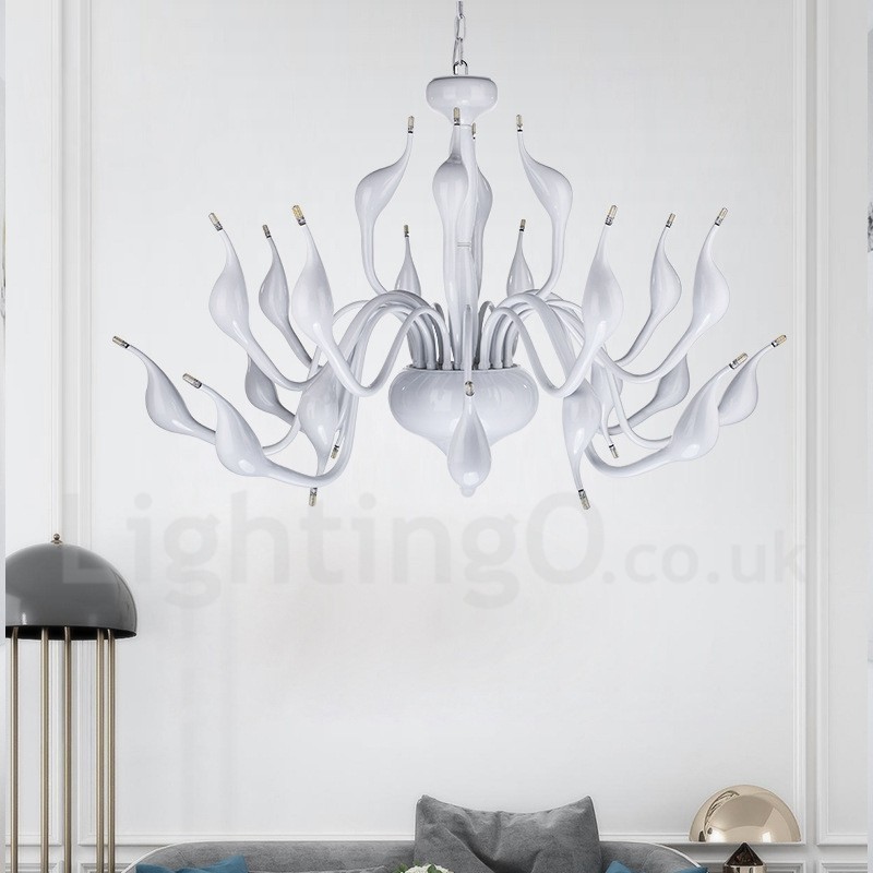 24 Lights Modern Swan Chandelier Light G4 White Plating