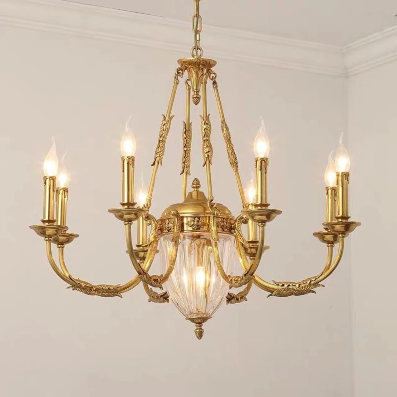 Luxury French All Copper Crystal Chandelier Lamp Dining luminaire Chandelier