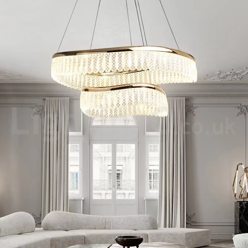 Square Crystal Pendant Light 1 2 Rings K9 Crystal Indoor Ceiling Luminaire