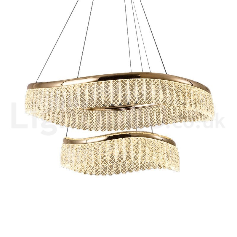 Square Crystal Pendant Light 1 2 Rings K9 Crystal Indoor Ceiling Luminaire