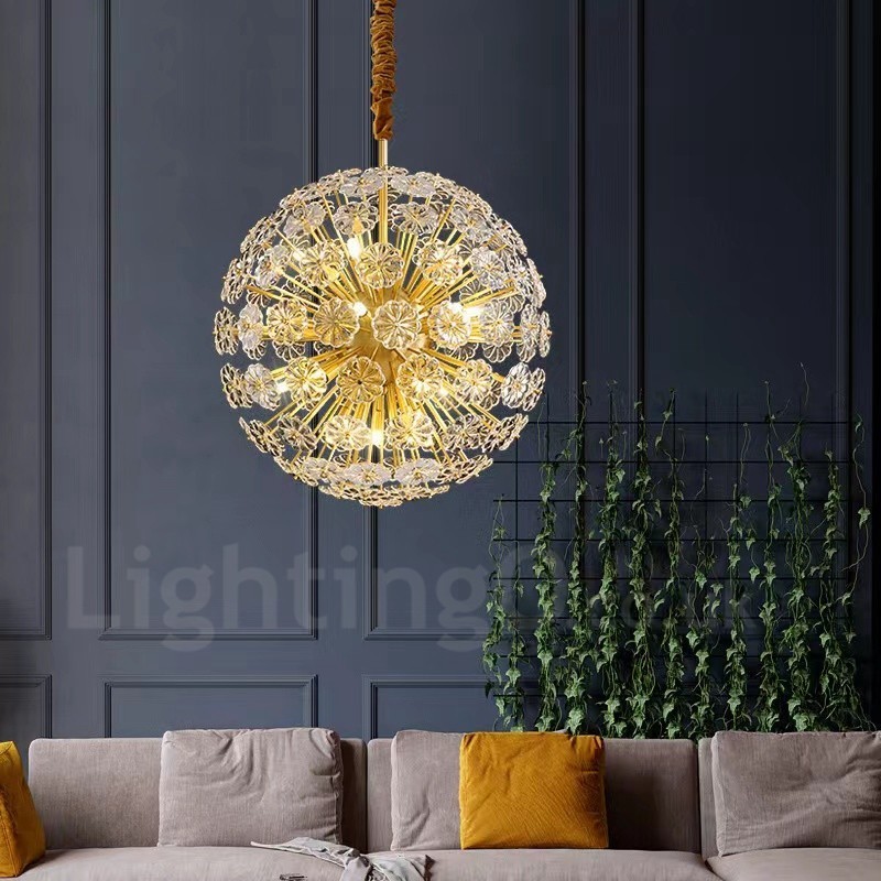 Nordic Spherical Brass Dandelion Crystal Pendant Light