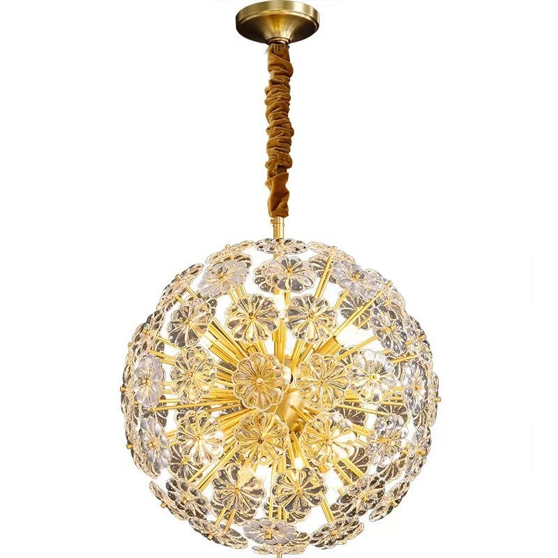 Nordic Spherical Brass Dandelion Crystal Pendant Light