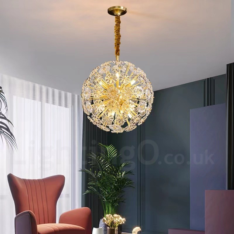 Nordic Spherical Brass Dandelion Crystal Pendant Light