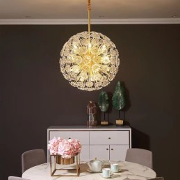 Nordic Spherical Brass Dandelion Crystal Pendant Light