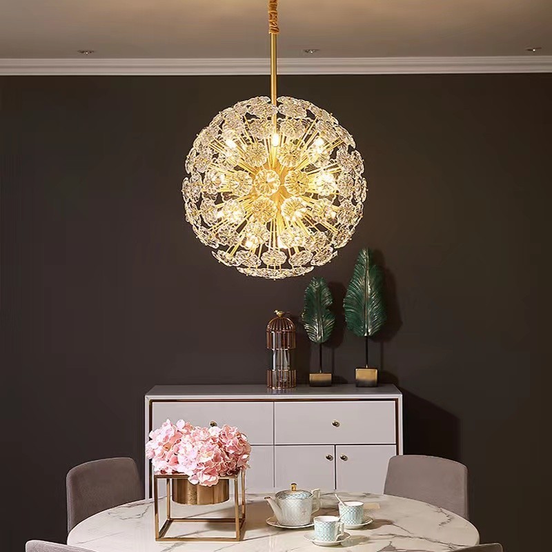 Nordic Spherical Brass Dandelion Crystal Pendant Light